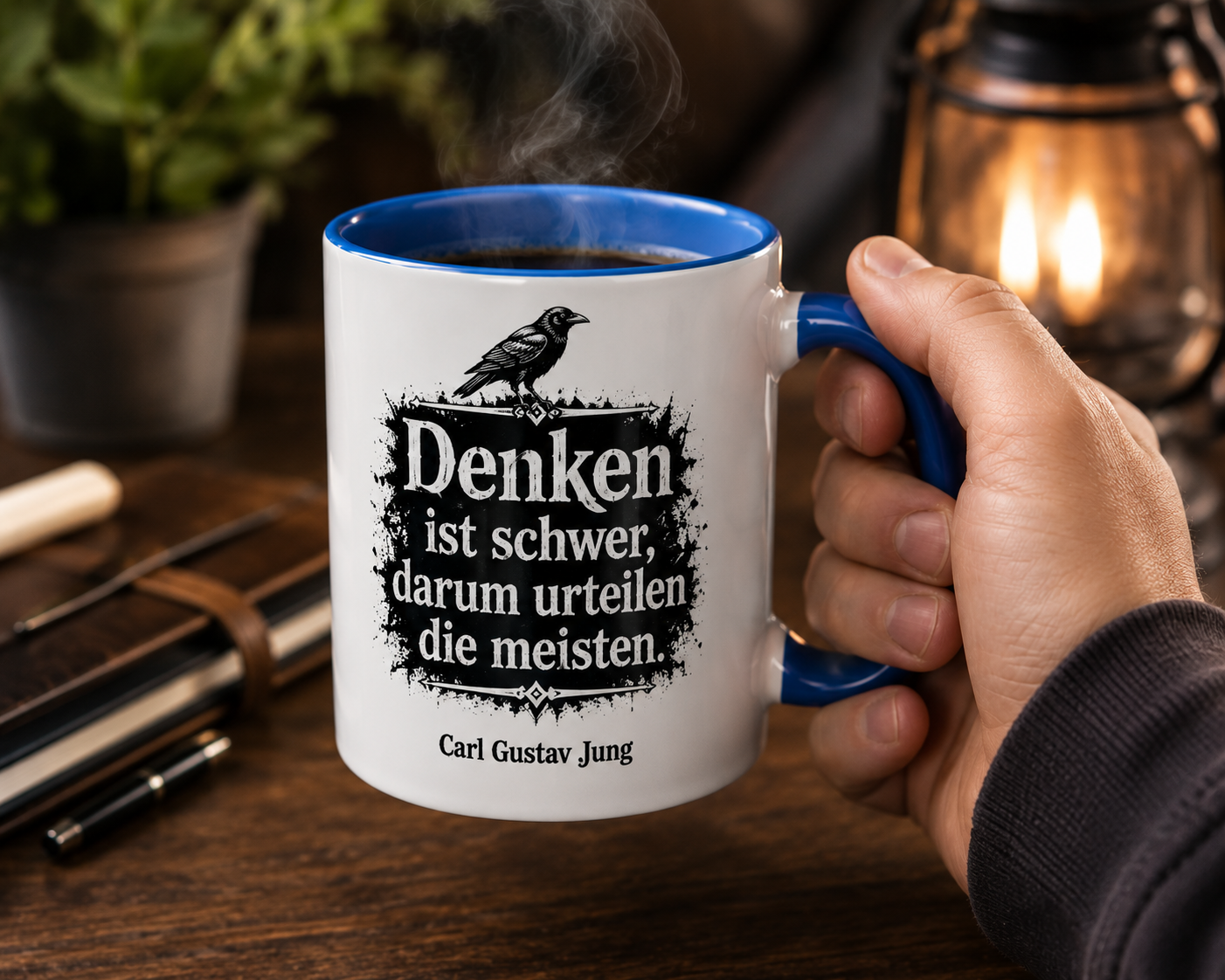 Inspirierende Tasse mit philosophischem Spruch