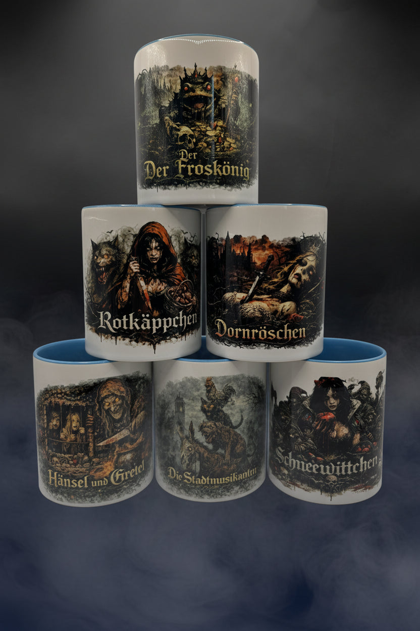 Märchen Horror Tassen Set – Dark Fantasy Kollektion | 6x 330ml Keramik, spülmaschinenfest