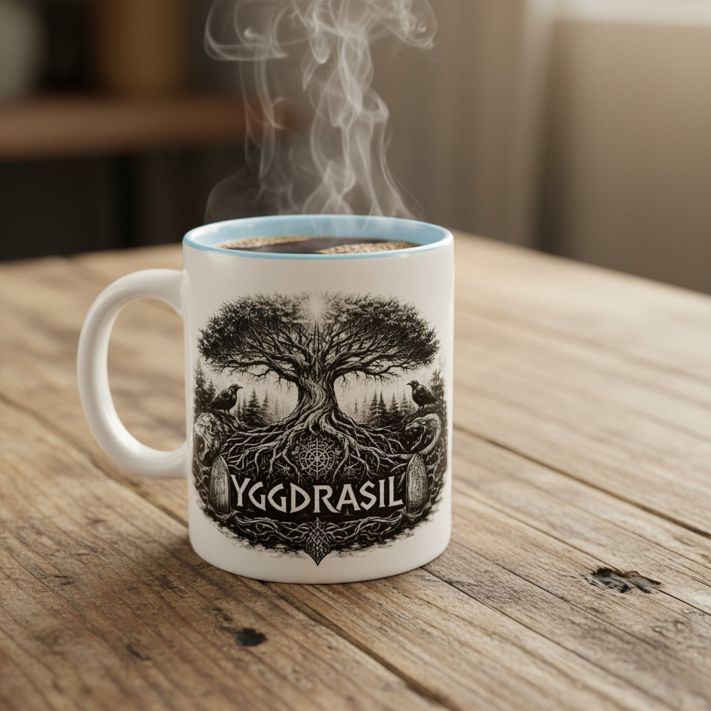Yggdrasil Tasse – Weltenbaum Wikinger Design | Nordische Mythologie Dark Fantasy | 330 ml Keramik Becher