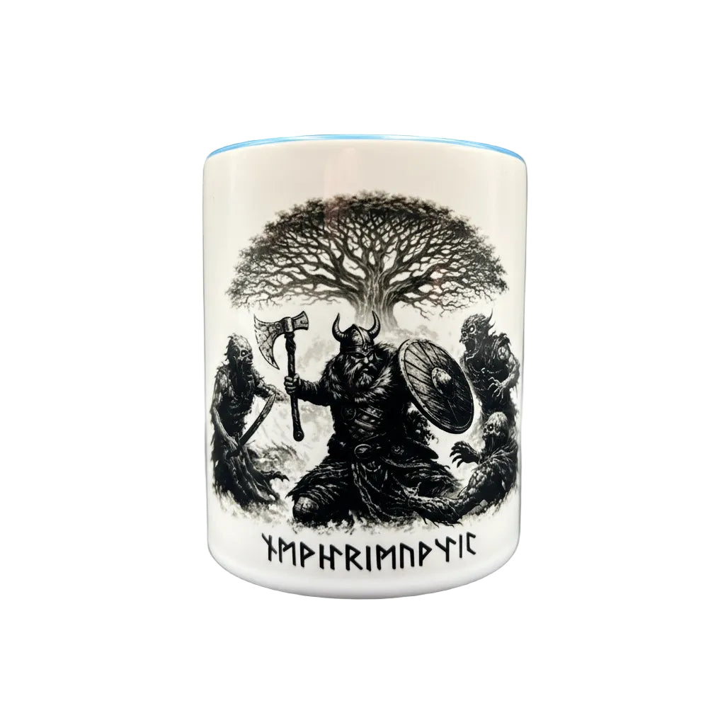 Wikinger Tasse mit Runen – Nordischer Krieger & Weltenbaum | 330 ml Keramiktasse