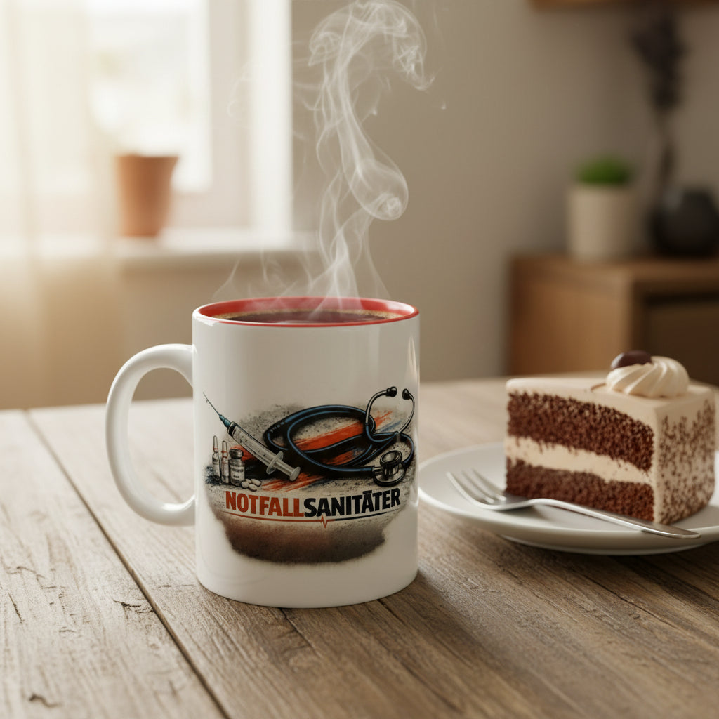 Notfallsanitäter Tasse mit Stethoskop und Spritze als Geschenk für Rettungsdienst und Notfallsanitäter