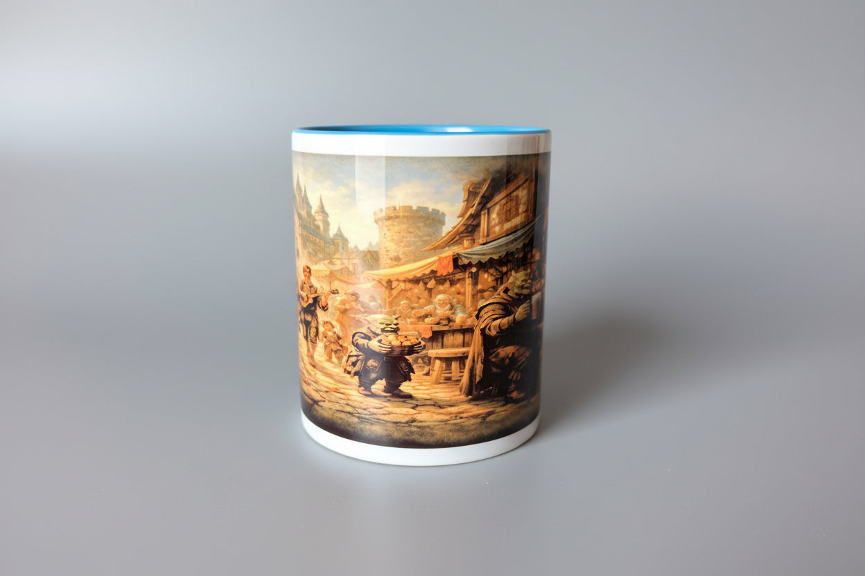 Fantasy Tasse mit Ritter & Tavernen Motiv – Mittelalter Keramiktasse 330 ml