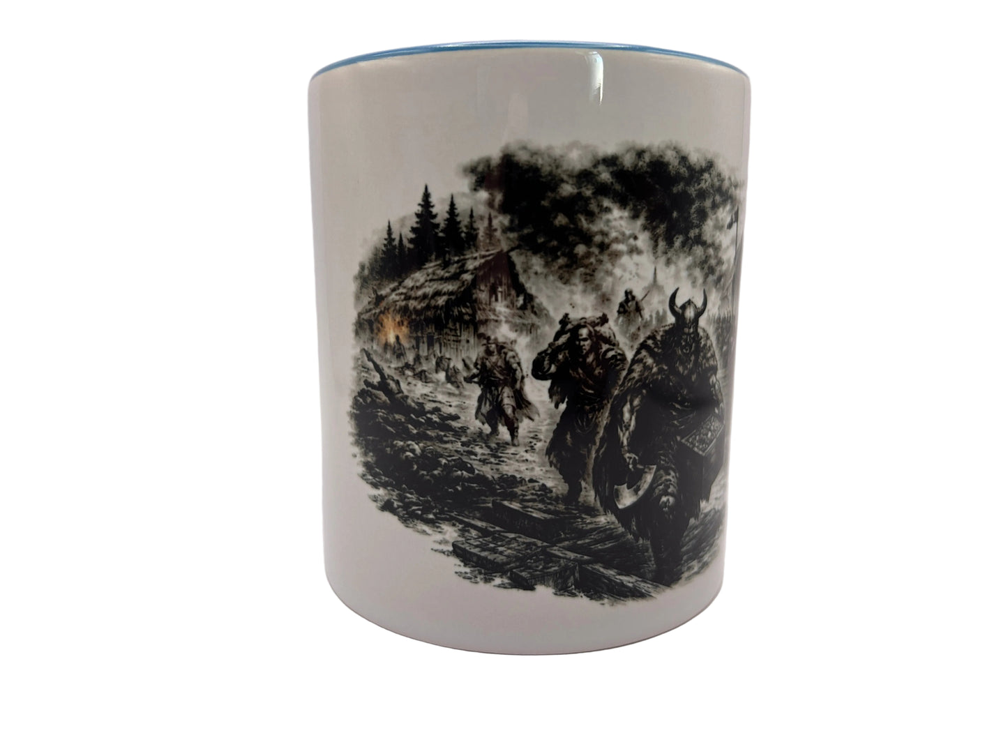 Wikinger Tasse – Beutezug & Dorf Szene | 330 ml Keramiktasse | Nordische Krieger