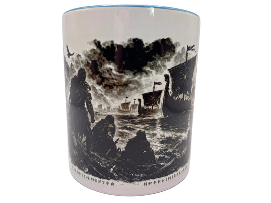 Wikinger Tasse – Drachenboote & Nordische Küste | 330 ml Keramiktasse | Dark Fantasy Design
