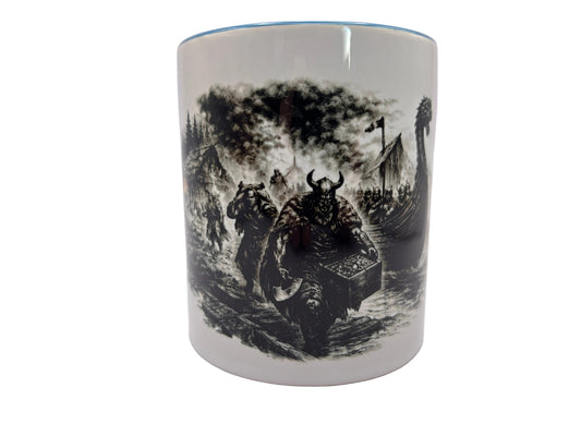Wikinger Tasse – Beutezug & Dorf Szene | 330 ml Keramiktasse | Nordische Krieger