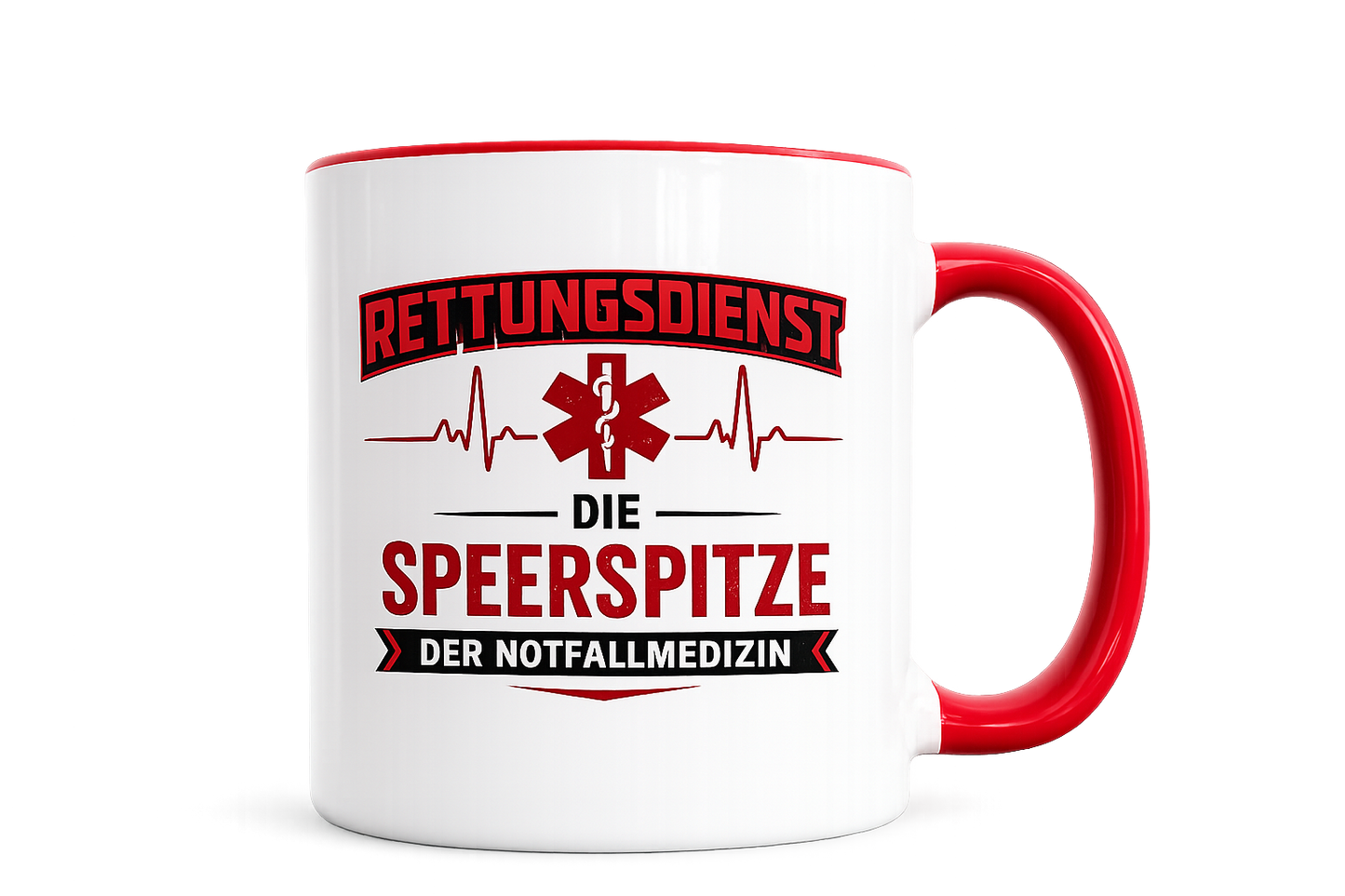 Rettungsdienst Tasse Die Speerspitze der Notfallmedizin Vorderansicht mit rotem Henkel
