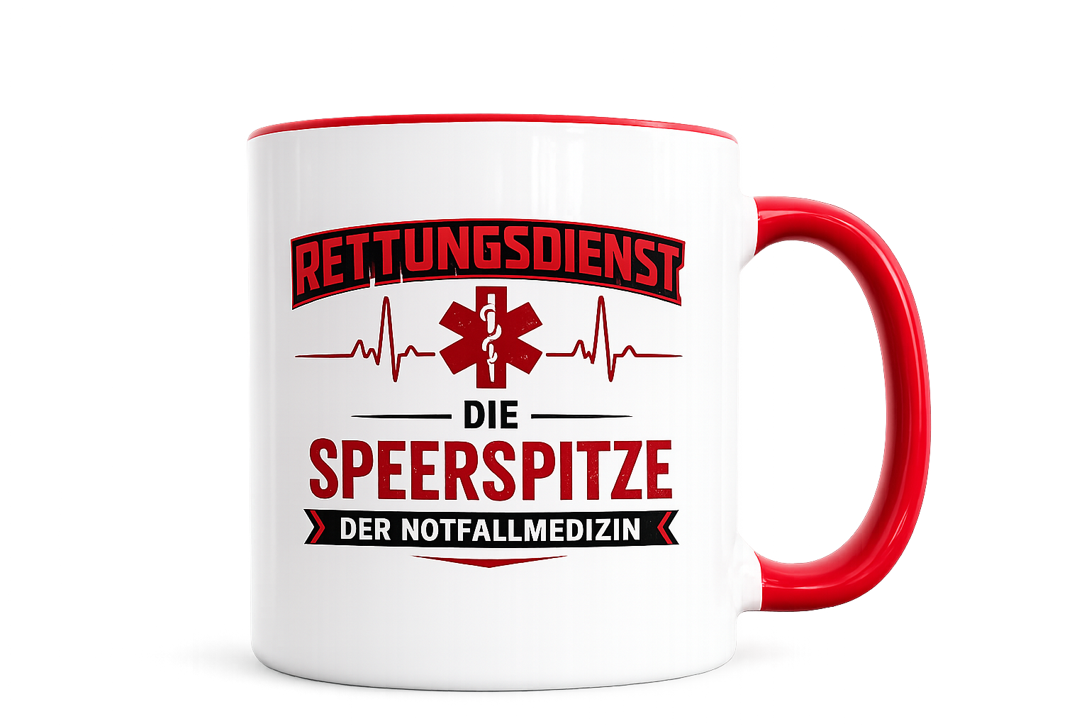 Rettungsdienst Tasse Die Speerspitze der Notfallmedizin Vorderansicht mit rotem Henkel