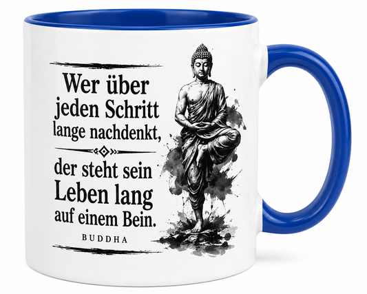 Keramiktasse mit Buddha-Zitat und Buddha-Illustration