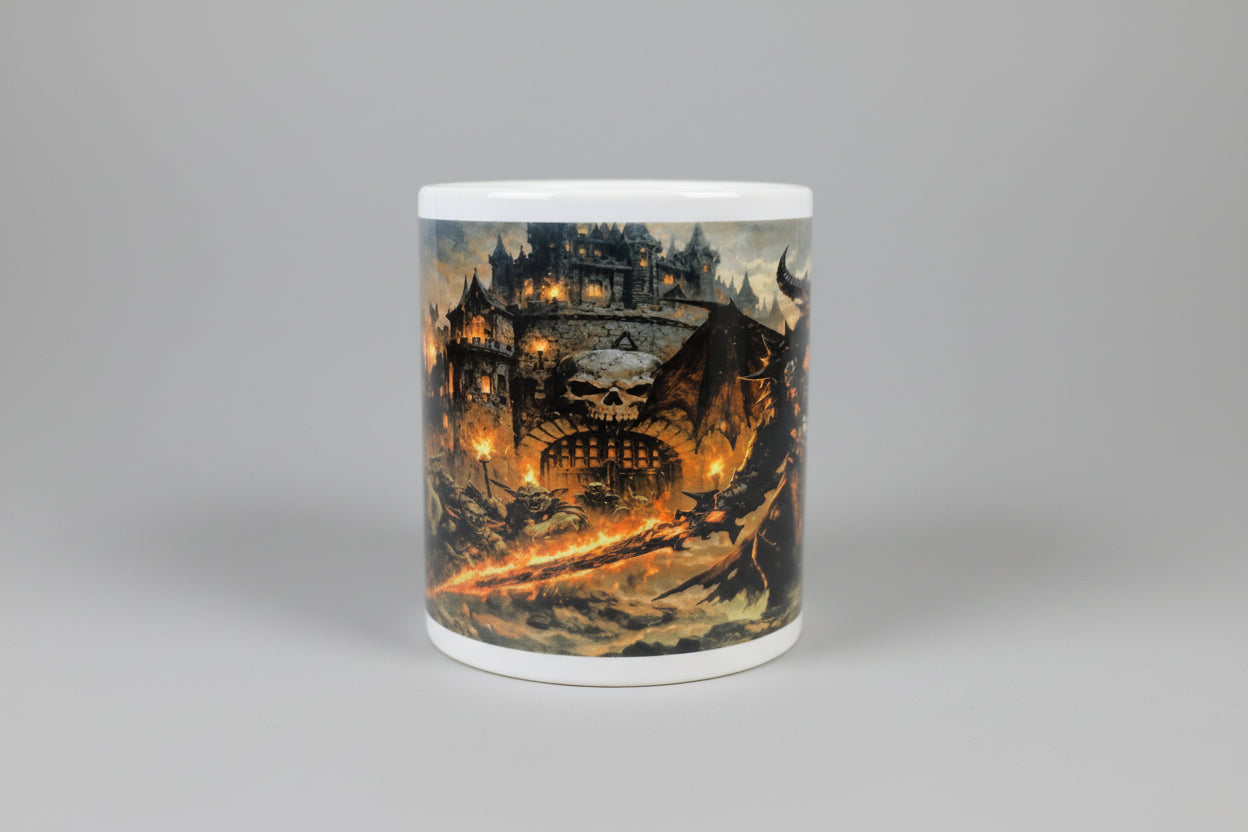 Fantasy Tasse Dämonenlord vor dunkler Festung - Geschenk für Gamer, Fantasy und Dark Medieval Fans