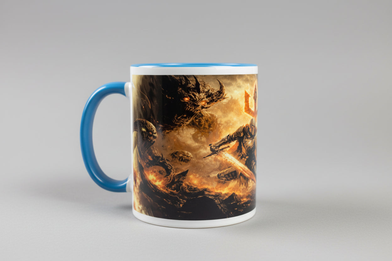 Dark Fantasy Ritter Tasse mit Monster-Motiv – Epischer Mittelalter Keramikbecher 330 ml