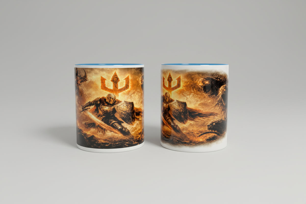 Dark Fantasy Ritter Tasse mit Monster-Motiv – Epischer Mittelalter Keramikbecher 330 ml