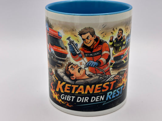 Rettungsdienst Tasse „KETANEST gibt dir den Rest“ – Geschenk für Notarzt & Sanitäter