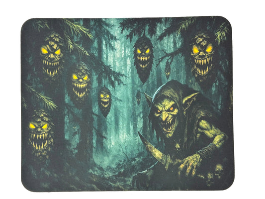 Dark Fantasy Mauspad – Goblin im Wald | Horror Gaming Mousepad mit leuchtenden Augen