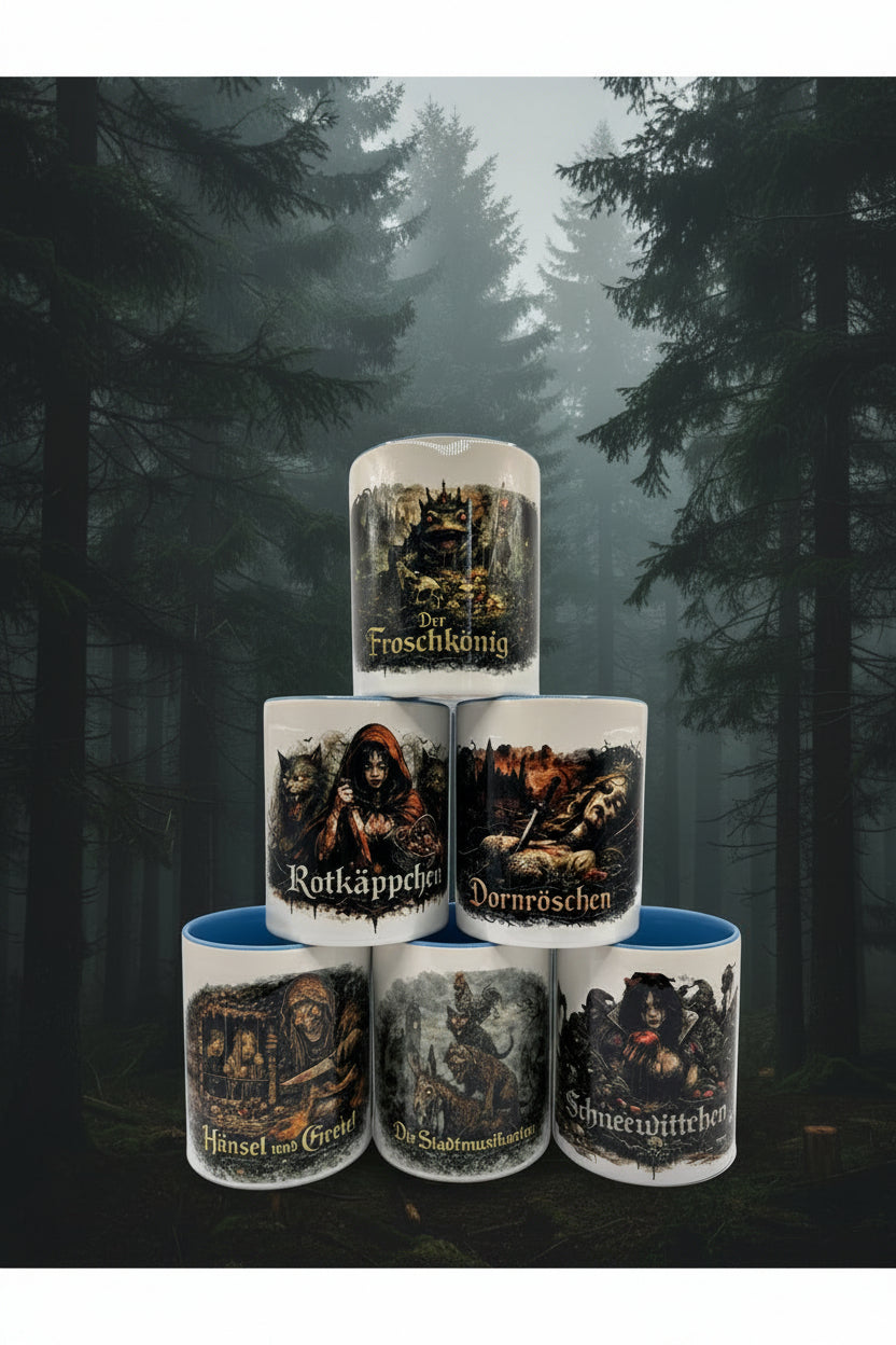 Märchen Horror Tassen Set – Dark Fantasy Kollektion | 6x 330ml Keramik, spülmaschinenfest
