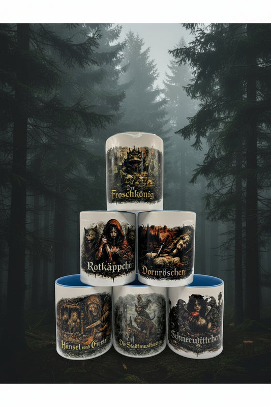 Märchen Horror Tassen Set – Dark Fantasy Kollektion | 6x 330ml Keramik, spülmaschinenfest