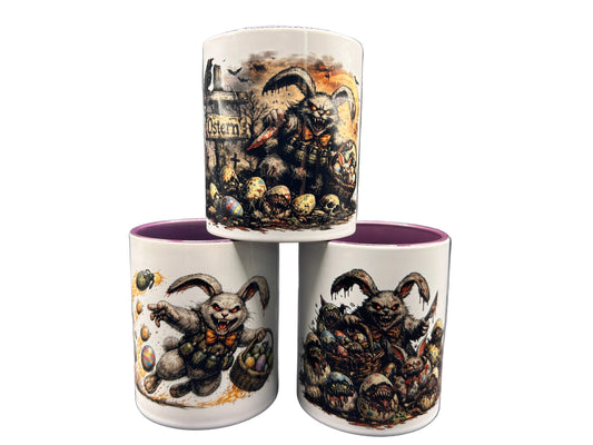 Horror Oster Tassen Set (3er) – Dunkler Osterhase Design | 330 ml Keramik, spülmaschinenfest