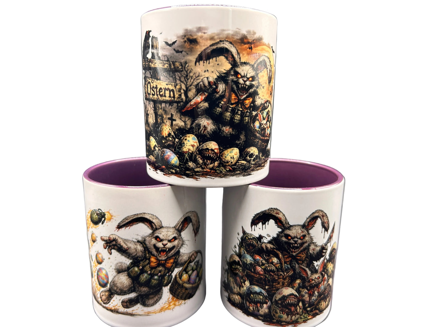 Horror Oster Tassen Set (3er) – Dunkler Osterhase Design | 330 ml Keramik, spülmaschinenfest