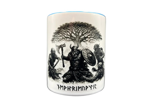 Wikinger Tasse mit Runen – Nordischer Krieger & Weltenbaum | 330 ml Keramiktasse