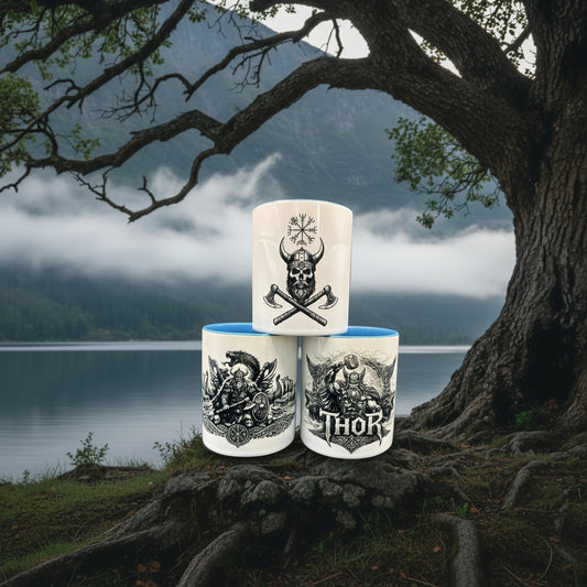 Wikinger Tassen Set – Thor, Midgardschlange & Vegvisir 330ml