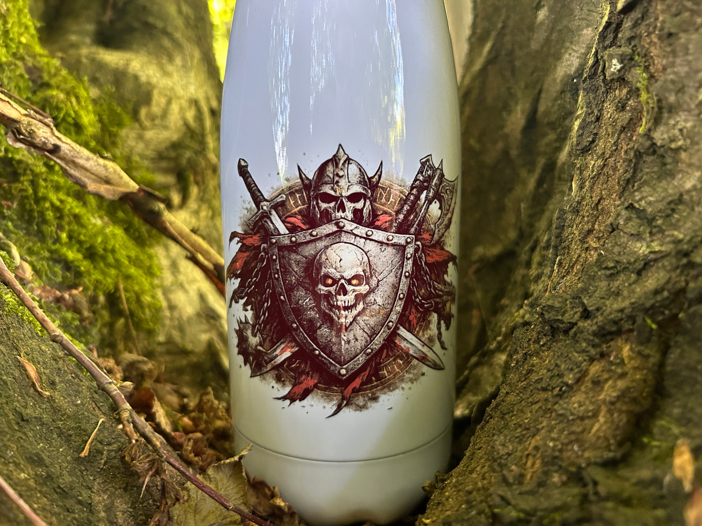 Wikinger Thermosflasche 350ml – Skull Shield Edelstahl Isolierflasche