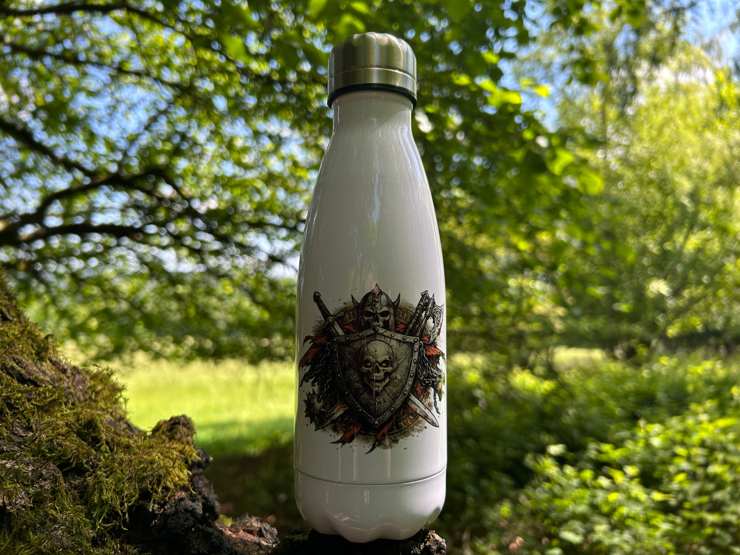 Wikinger Thermosflasche 350ml – Skull Shield Edelstahl Isolierflasche