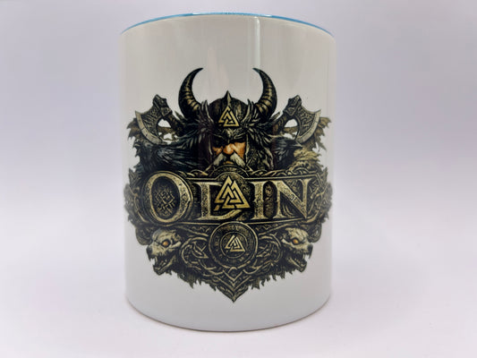 Odin Tasse mit Wikinger Gott und Valknut Symbol auf weißem Hintergrund