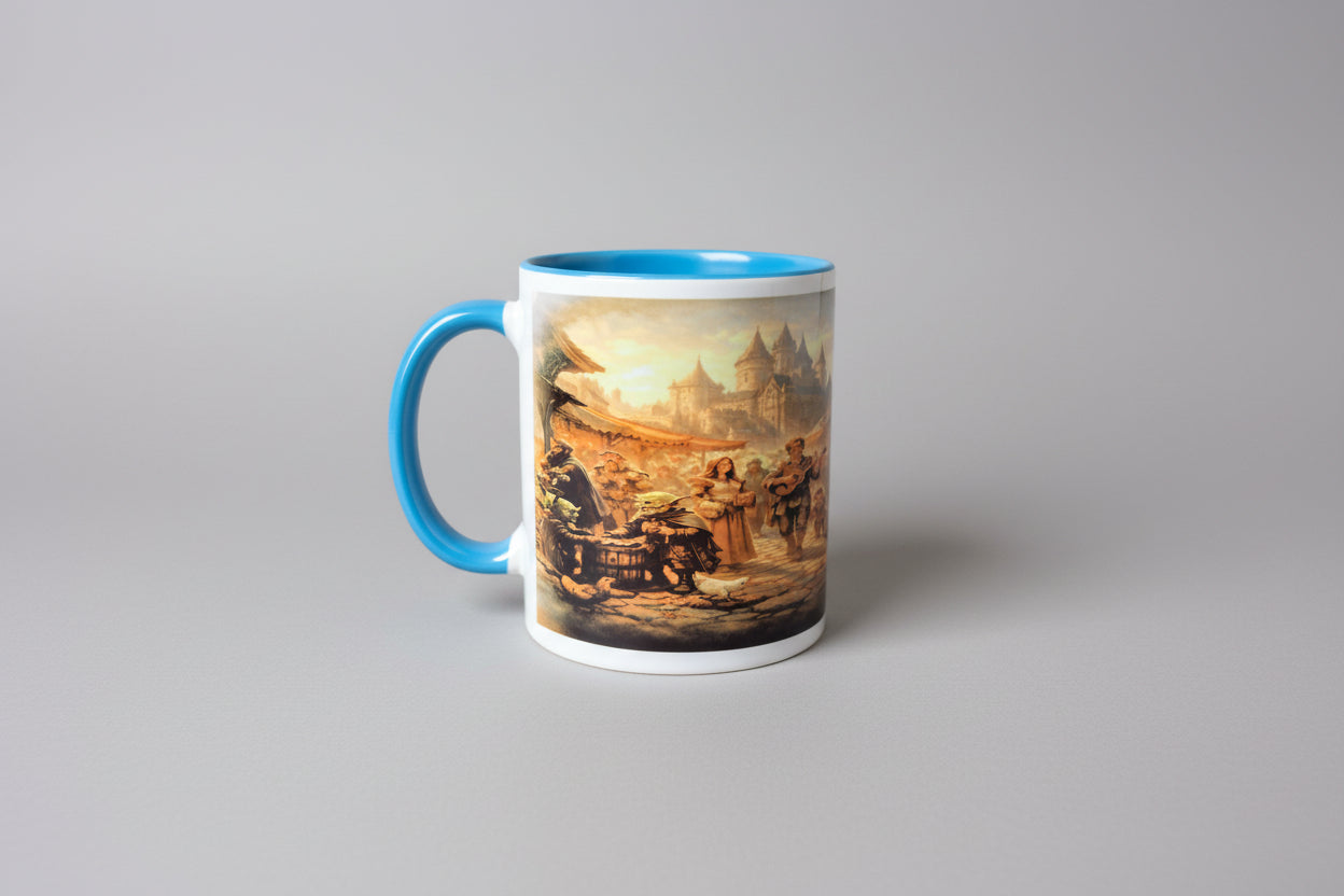 Fantasy Tasse mit Ritter & Tavernen Motiv – Mittelalter Keramiktasse 330 ml