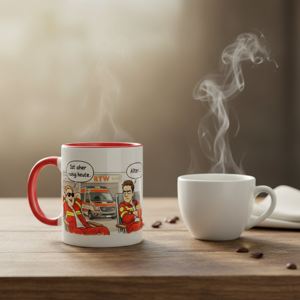 Rettungsdienst Tasse „Ist aber ruhig heute“ – Lustige Sanitäter Tasse | Geschenk für Notfallsanitäter